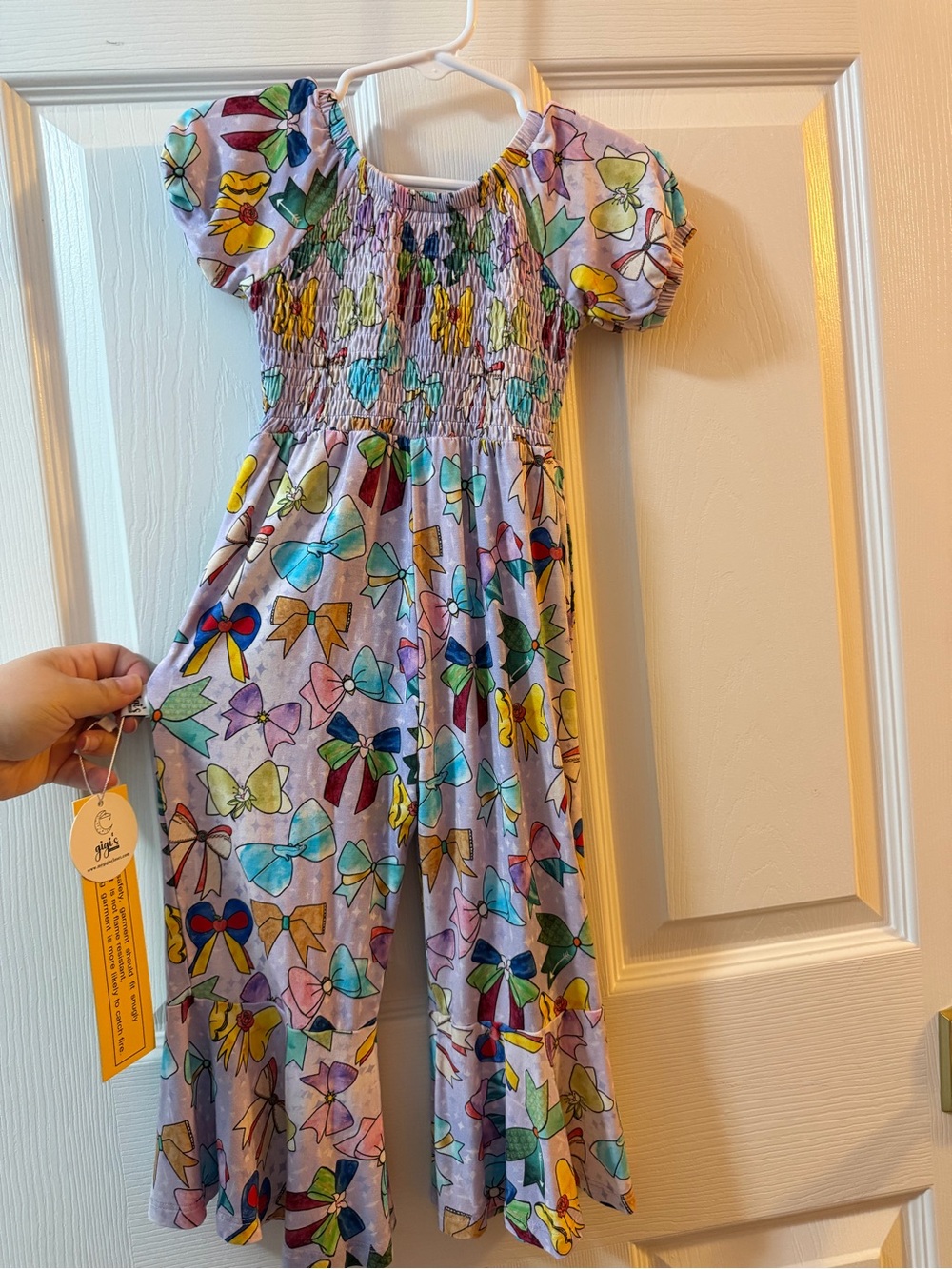 Bow-Print Smocked Bamboo Romper
